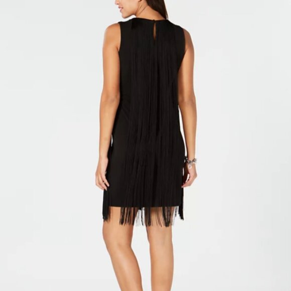 Michael Michael Kors Black Sleeveless Flapper Fringe Mini Dress Size L - Picture 2 of 7